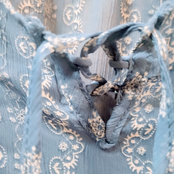 Sheer Blue Boho Blouse Flared Sleeves Hint of Mint Small - Picture 5 of 8